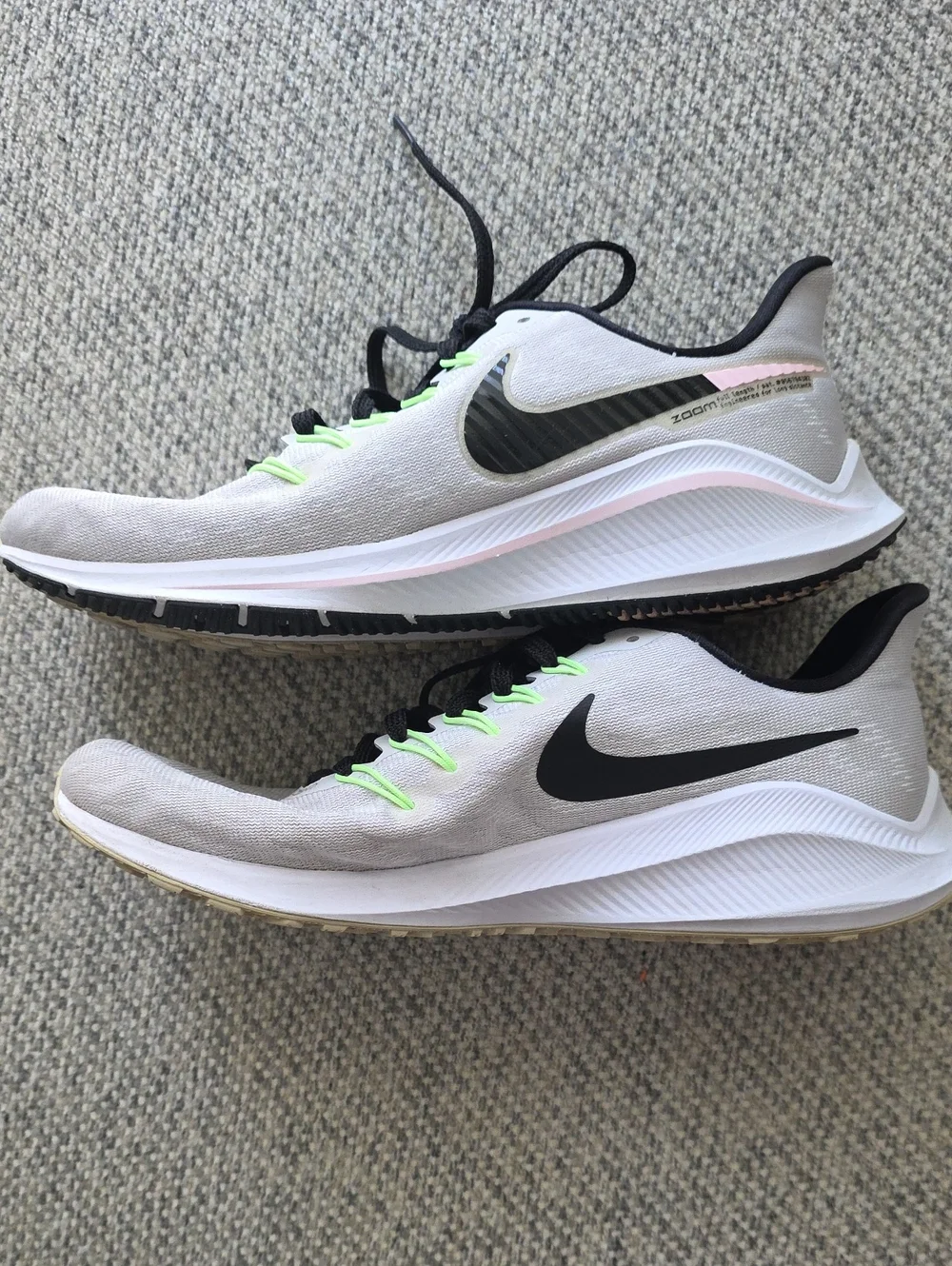 Women's Nike White & Black Running Shoes with Neon Green & Pink Accents